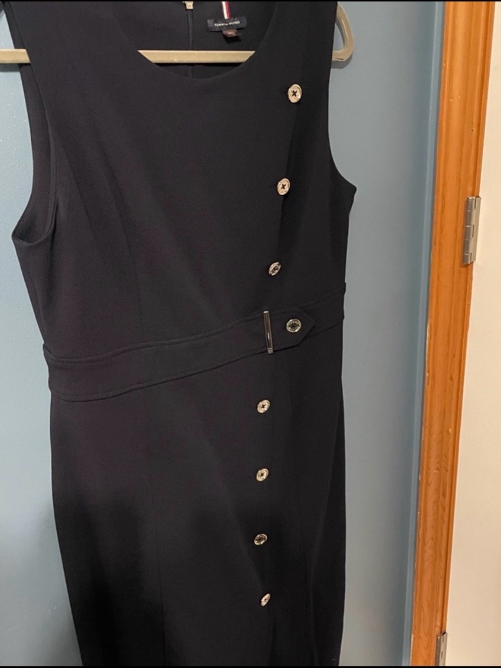 Tommy Hilfiger Blue Sleeveless Midi Dress with Button Detail